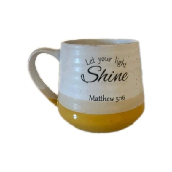 "Let Your Light Shine"COFFEE MUG. MATTHEW 5:16 BIBLE SCRIPTURES MUG Yellow White - Picture 1 of 3